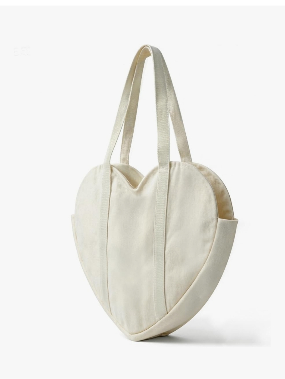 Heart-Shaped Canvas Tote Bag - Cream